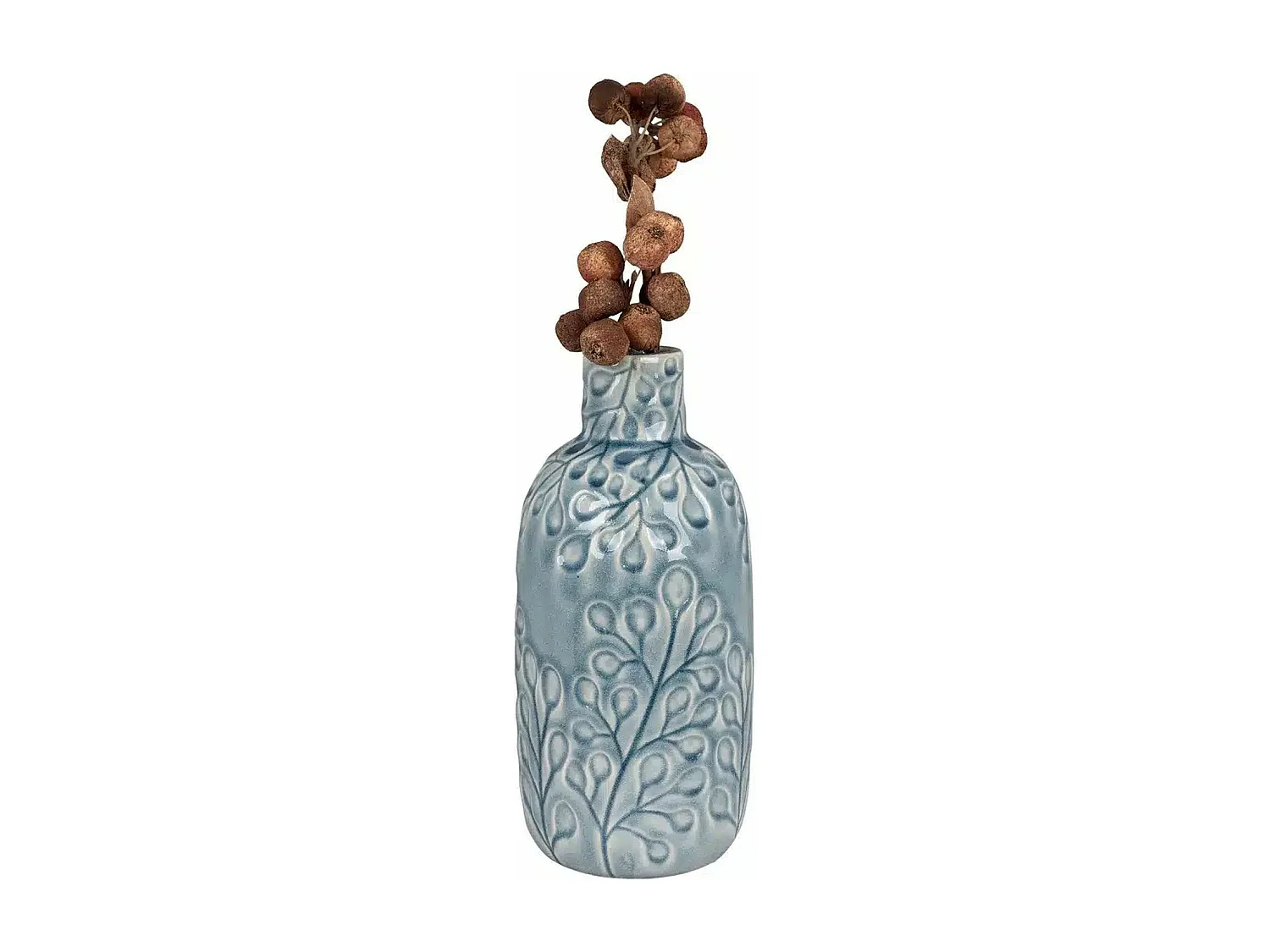 Vase en céramique bleu avec motif fleurs Ø12 x 26 cm