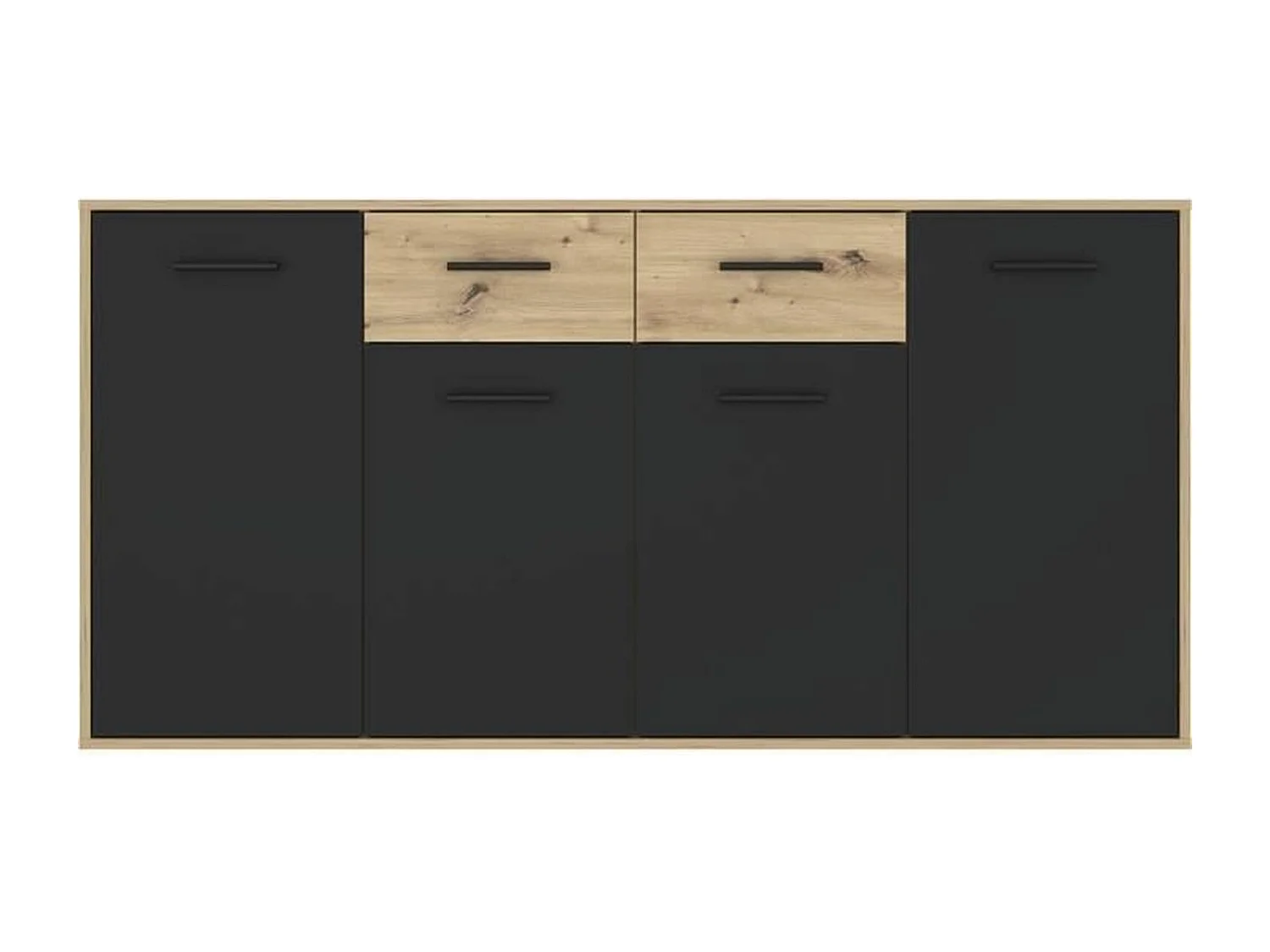 Buffet Particules mélaminé - chêne et noir - 4 portes + 2 tiroirs - 162,3 x 34,2 x 81,7 cm