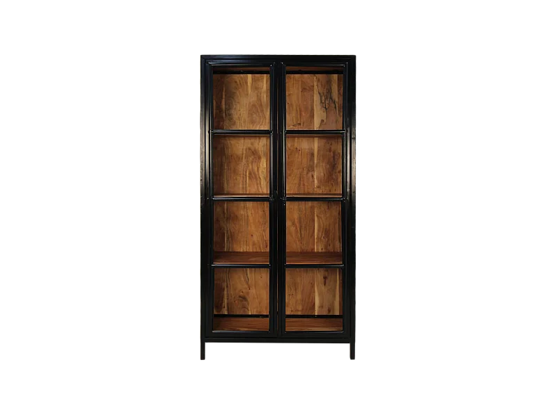 Kingston - Vitrine - acacia, fer et verre - 90 x 40 x 185 cm