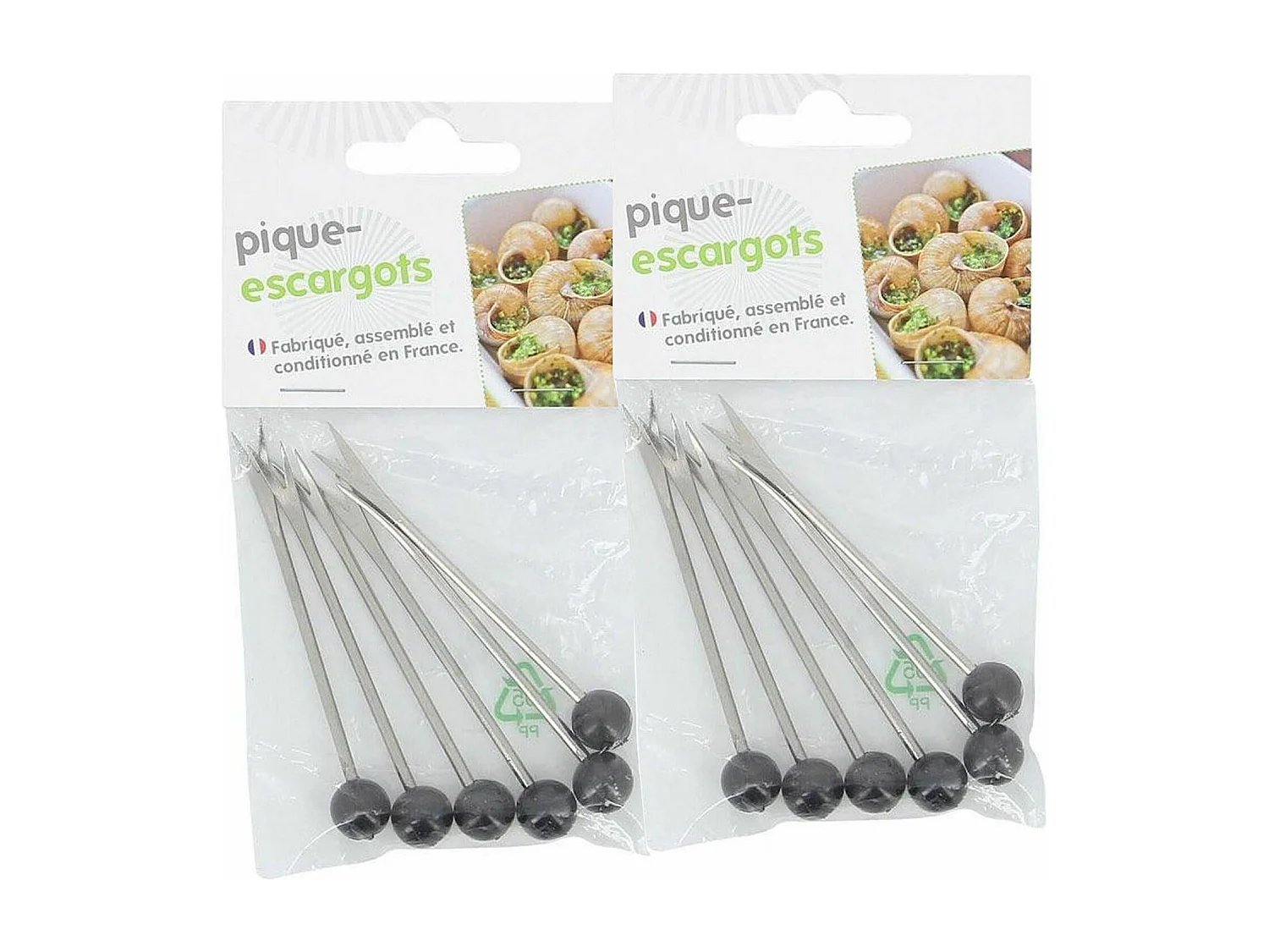 12 Schneckenspieße aus Edelstahl und Kunststoff 8,5 cm