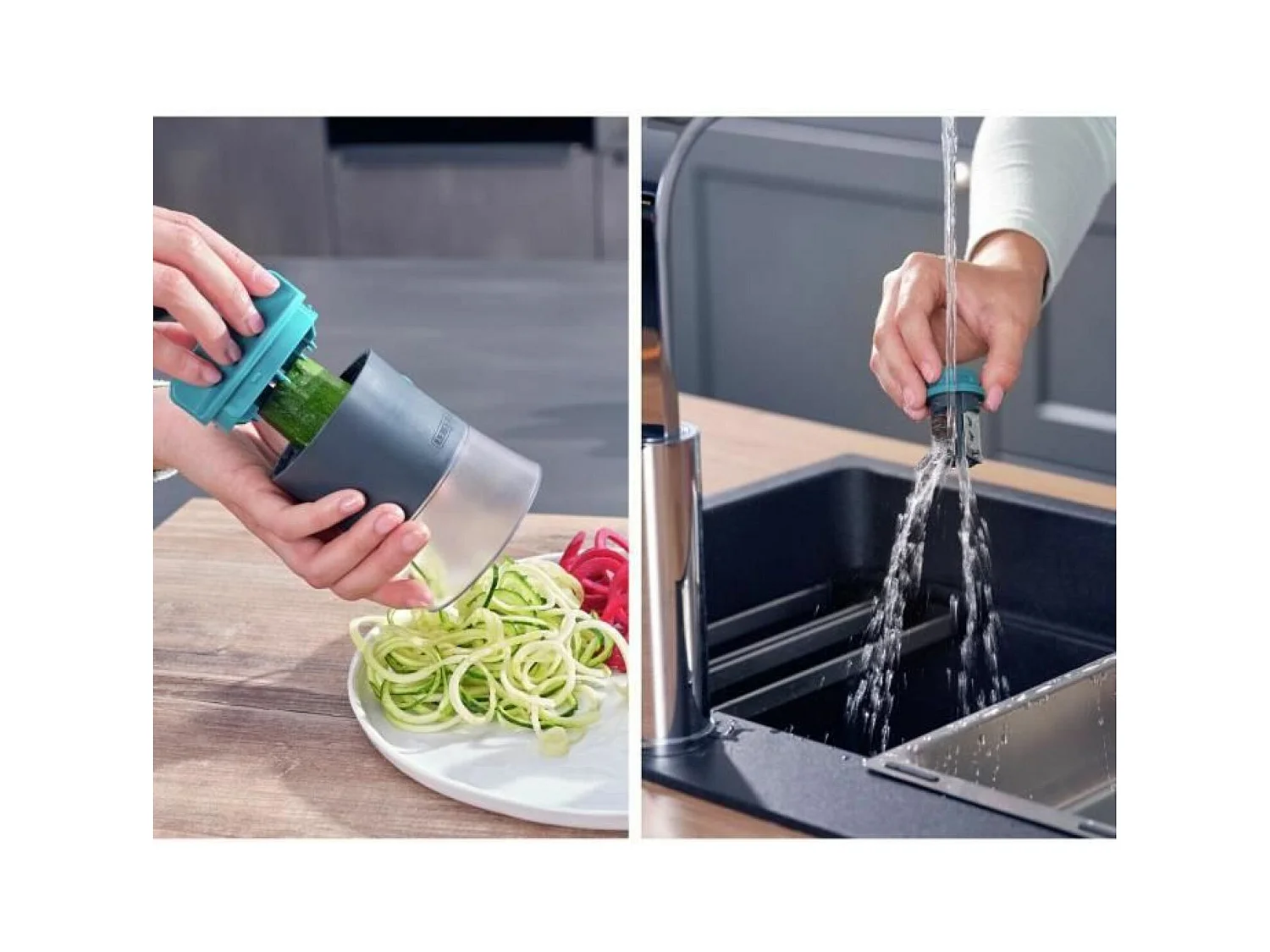 Râpe à légumes à spirales manuelle inox 3 lames en 1