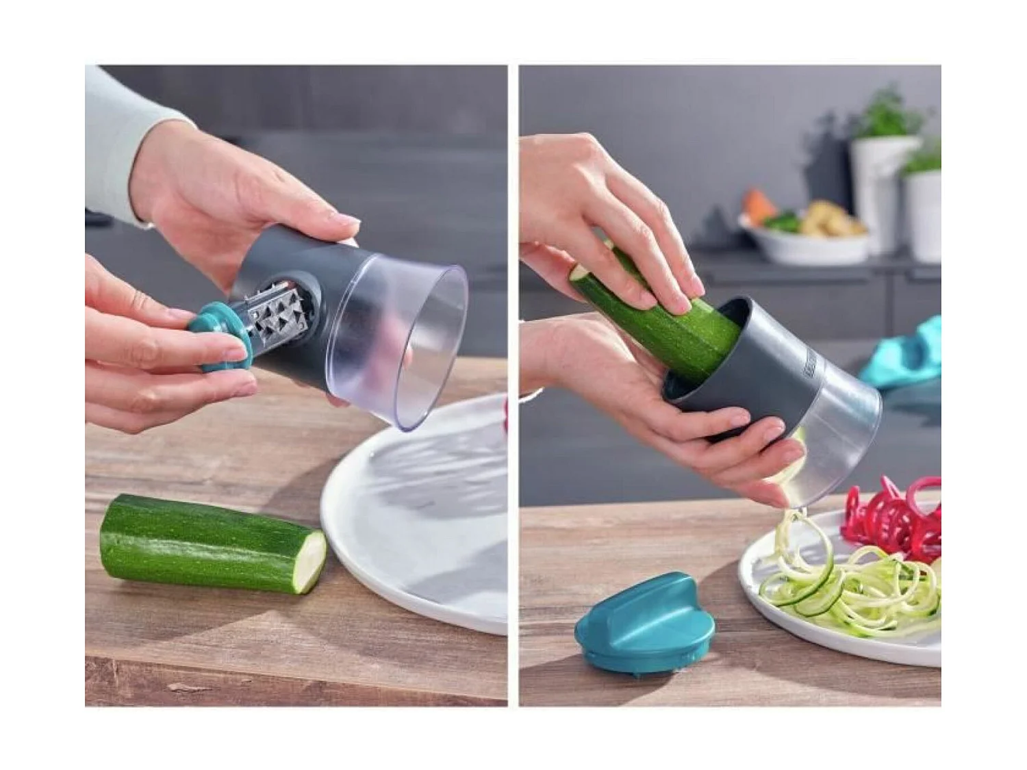 Râpe à légumes à spirales manuelle inox 3 lames en 1