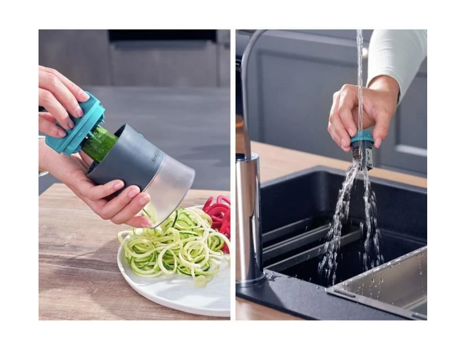 Rallador de verduras en espiral manual de acero inoxidable 3 cuchillas en 1