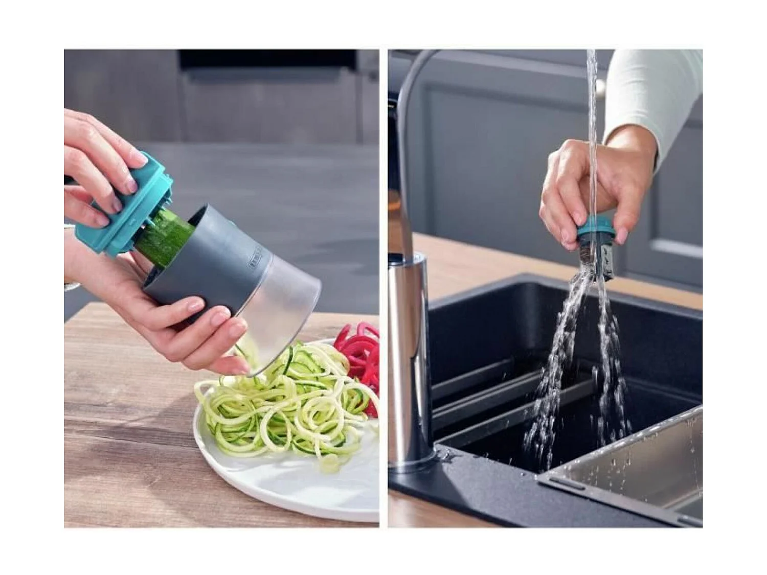 Rallador de verduras en espiral manual de acero inoxidable 3 cuchillas en 1