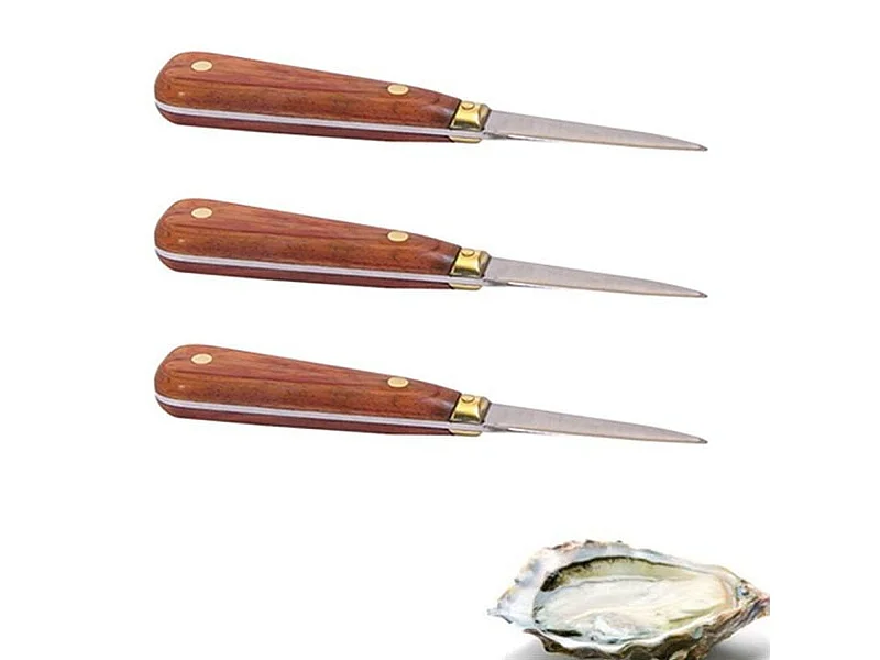 3 Austernmesser mit Holzgriff 16 cm