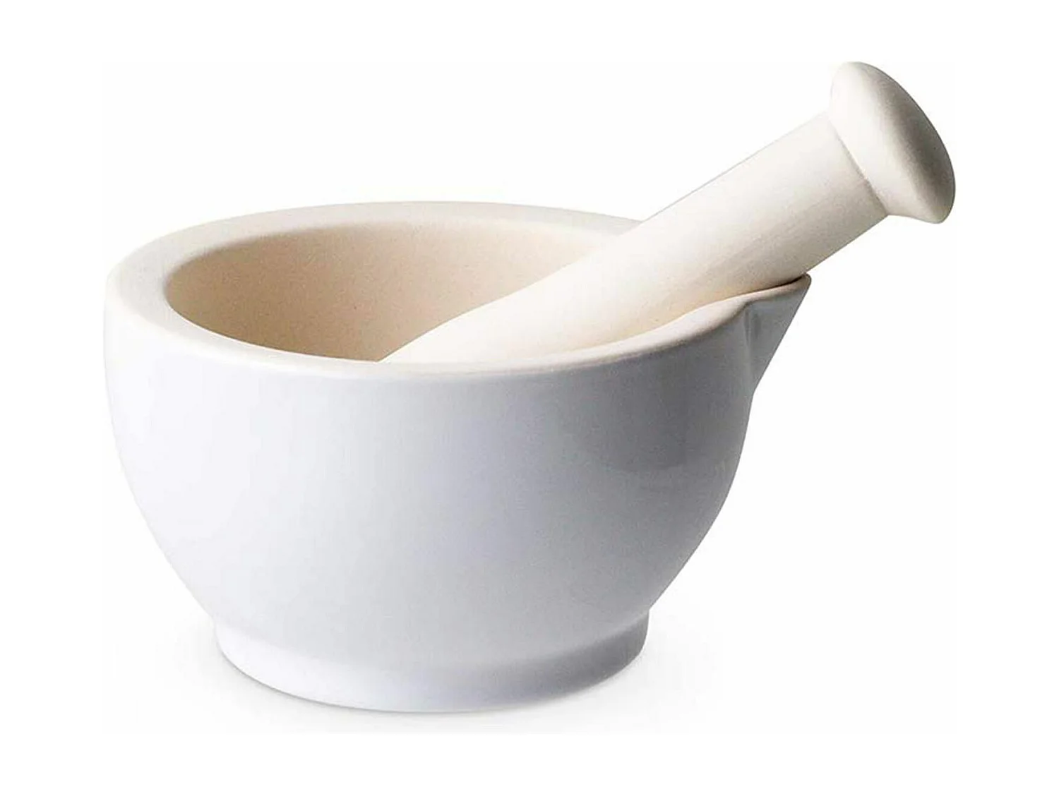 Witte vijzel en stamper van steengoed - Ø 10 cm