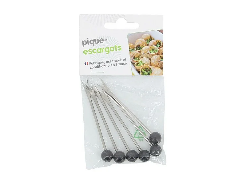 6 piques à escargots en inox et plastique 8,5 cm