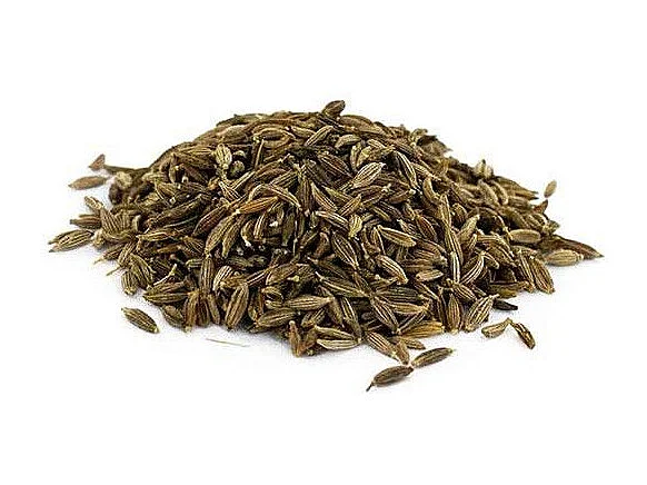 Mörser und Stößel aus weißem Sandstein + Kümmel ganz bio 40 g