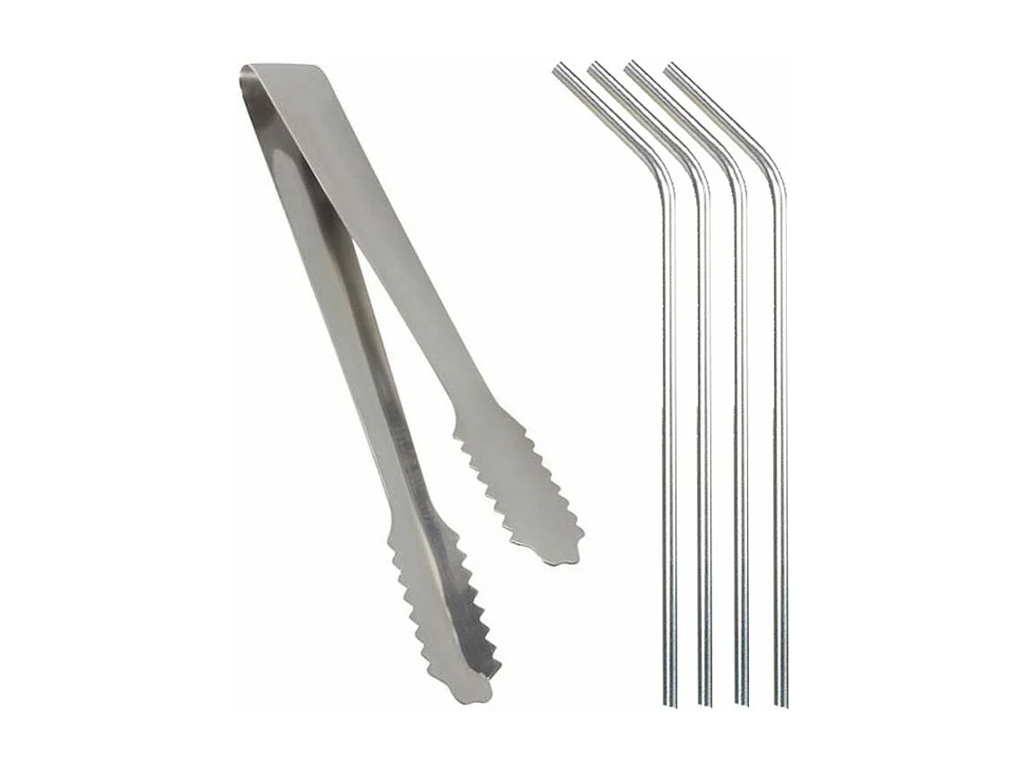 Pince à glaçons + 4 pailles en inox