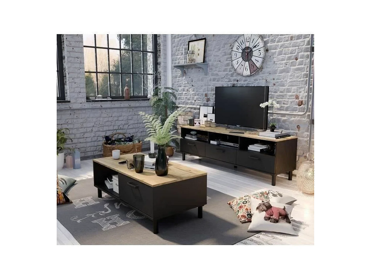 Ensemble Meuble TV 159 x 40 x 49 cm +Table basse 110 x 55 x 40 cm