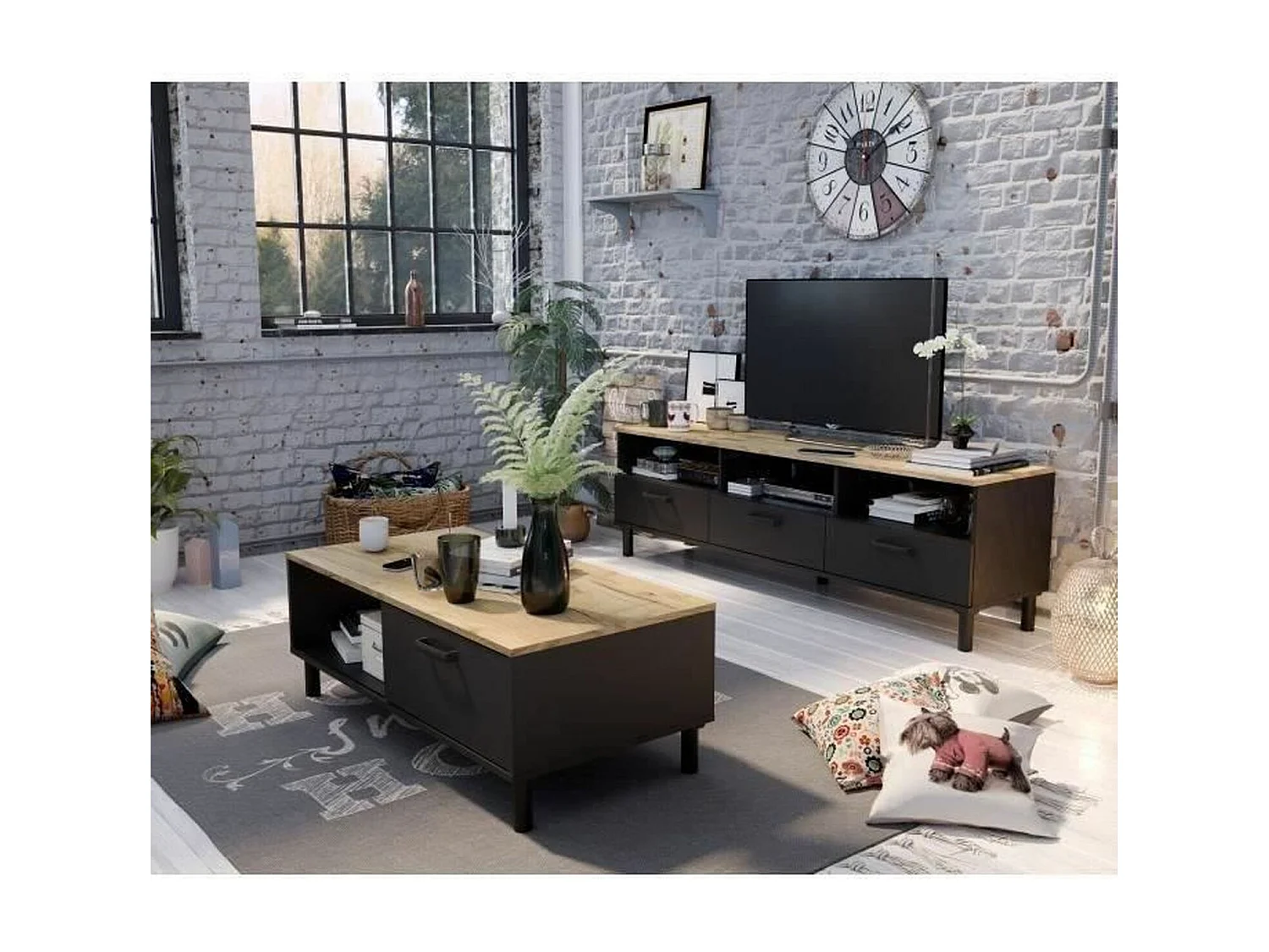 Ensemble Meuble TV 159 x 40 x 49 cm +Table basse 110 x 55 x 40 cm