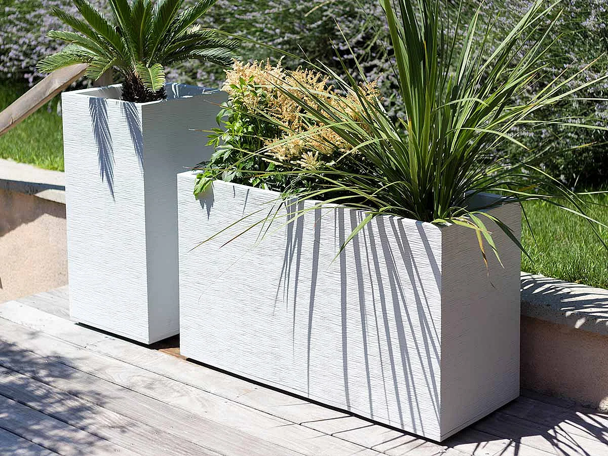 Jardinière Muret Graphit 99,5 x 39,5 x 60 cm - 116 L - Blanc cérusé