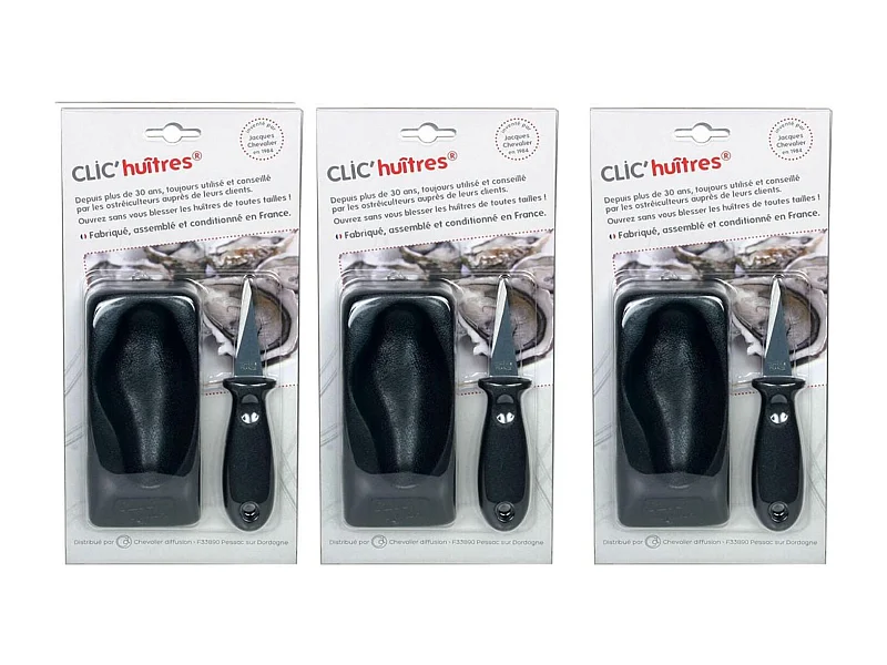 3 cuchillos abre ostras con bases