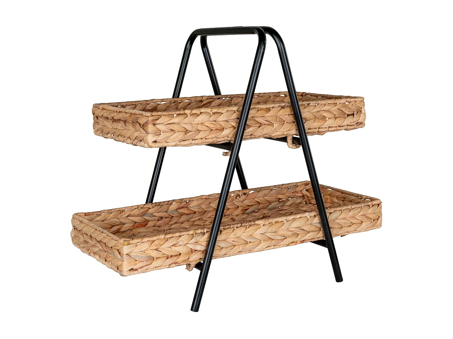 Plateau en jacinthe d'eau et métal noir et bois 42 x 23 x 43,5 cm