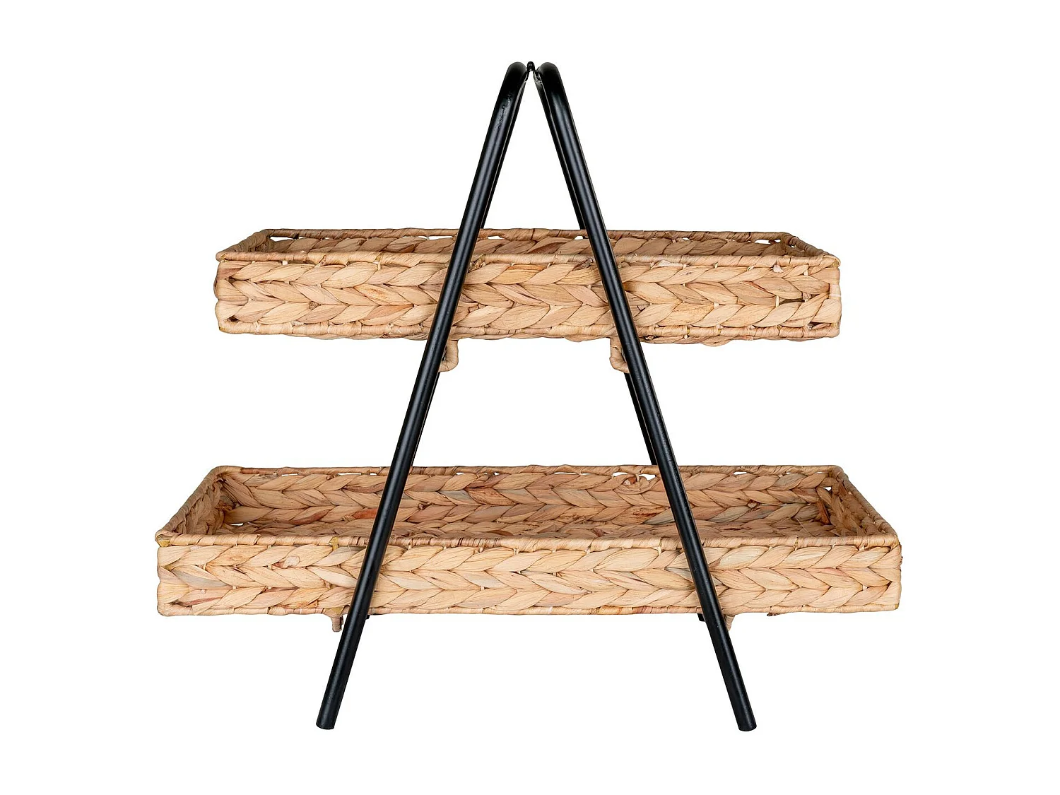 Plateau en jacinthe d'eau et métal noir et bois 42 x 23 x 43,5 cm