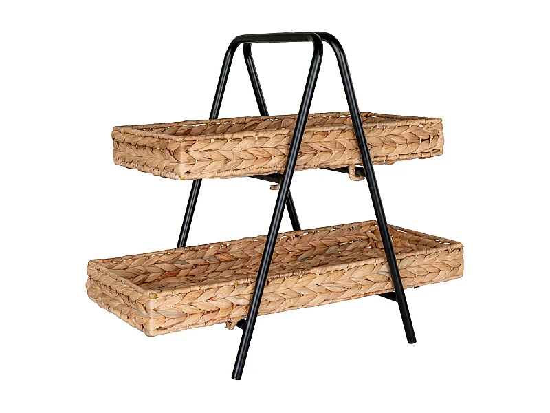 Plateau en jacinthe d'eau et métal noir et bois 42 x 23 x 43,5 cm