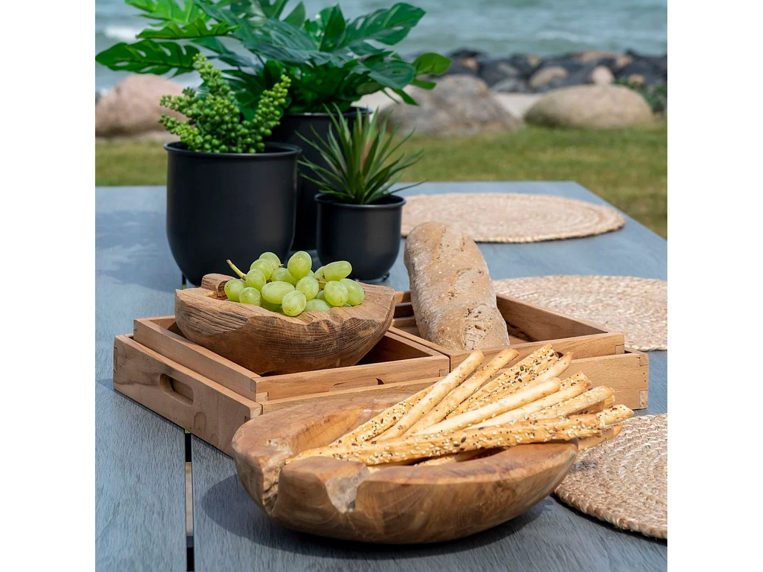 3 Plateau en teck naturel