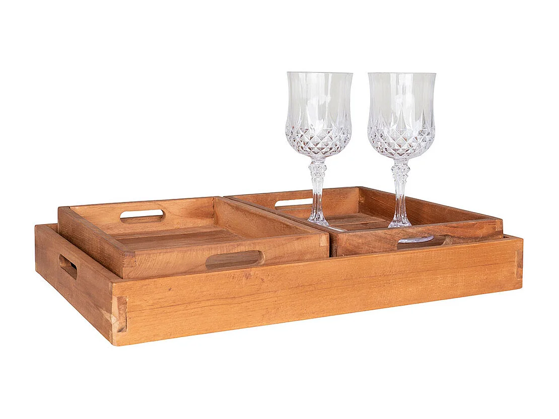 Faro plateau, set de 3 teck.