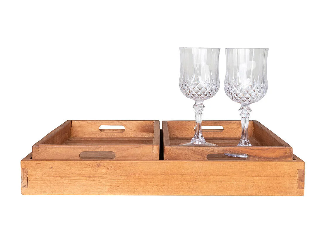 Faro plateau, set de 3 teck.