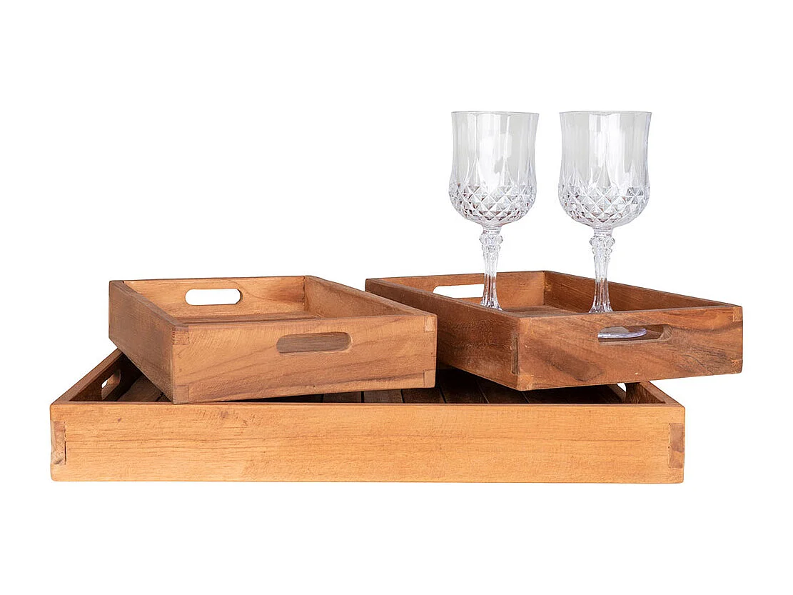 Faro plateau, set de 3 teck.