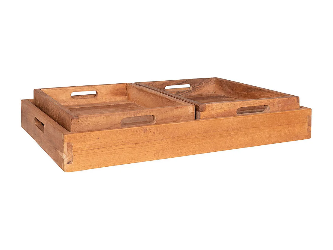 Faro plateau, set de 3 teck.