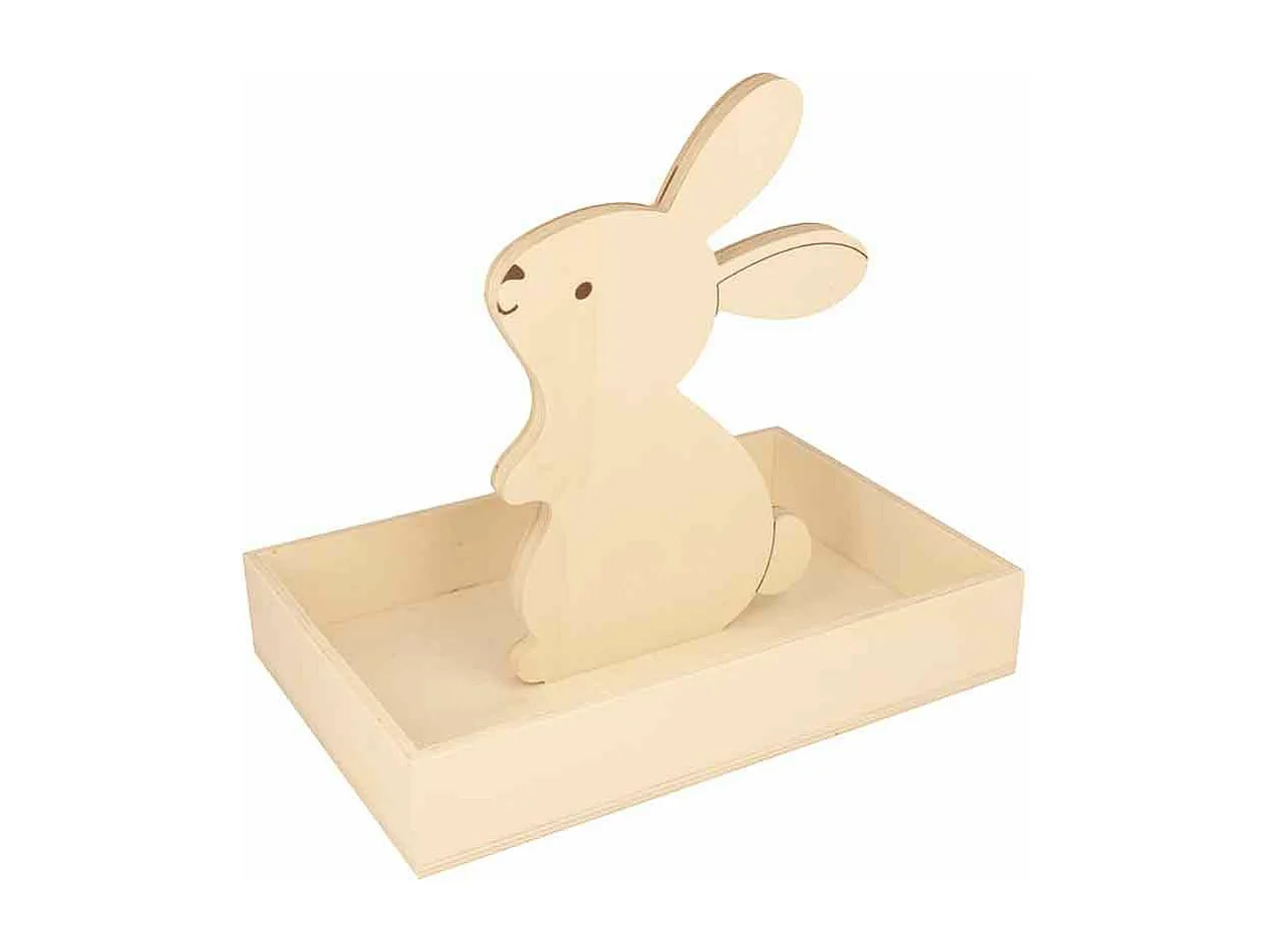 Plateau en bois avec lapin - 25 x 17 x 4,5 cm