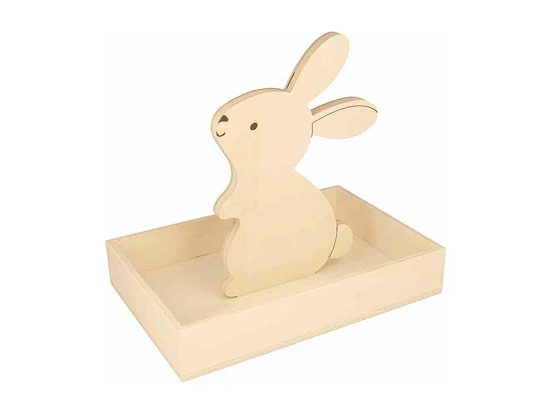 Plateau en bois avec lapin - 25 x 17 x 4,5 cm