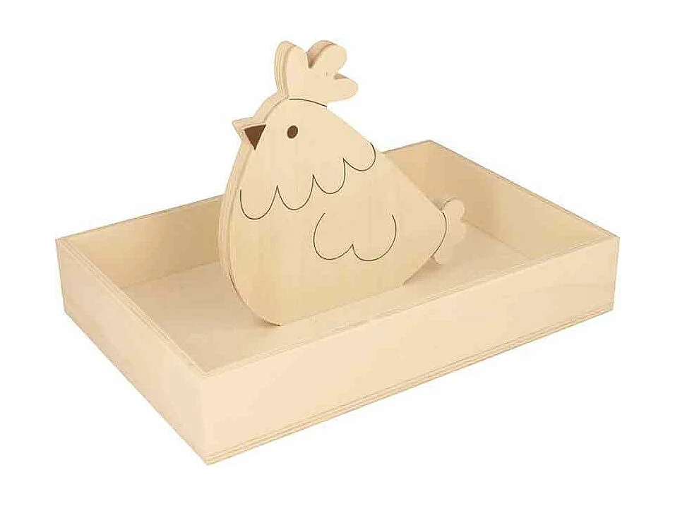 Plateau en bois avec poule - 25 x 17 x 4,5 cm