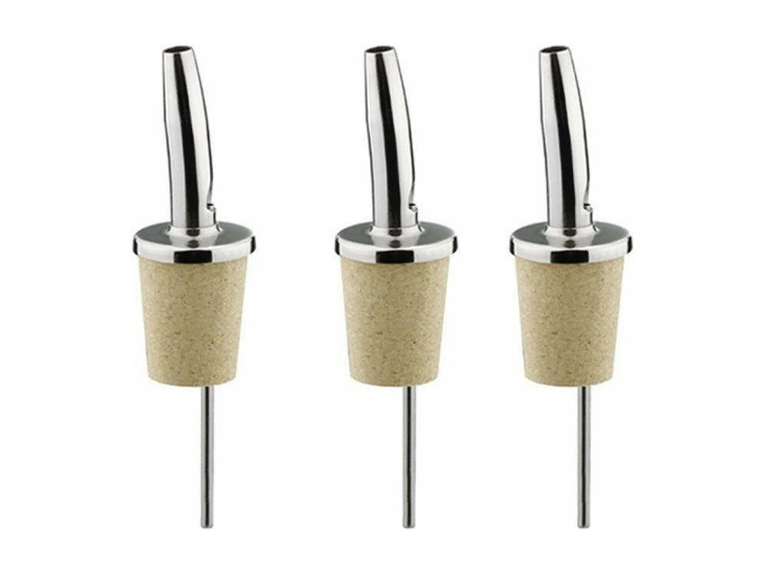 3 tappi versatori in acciaio inox e sughero