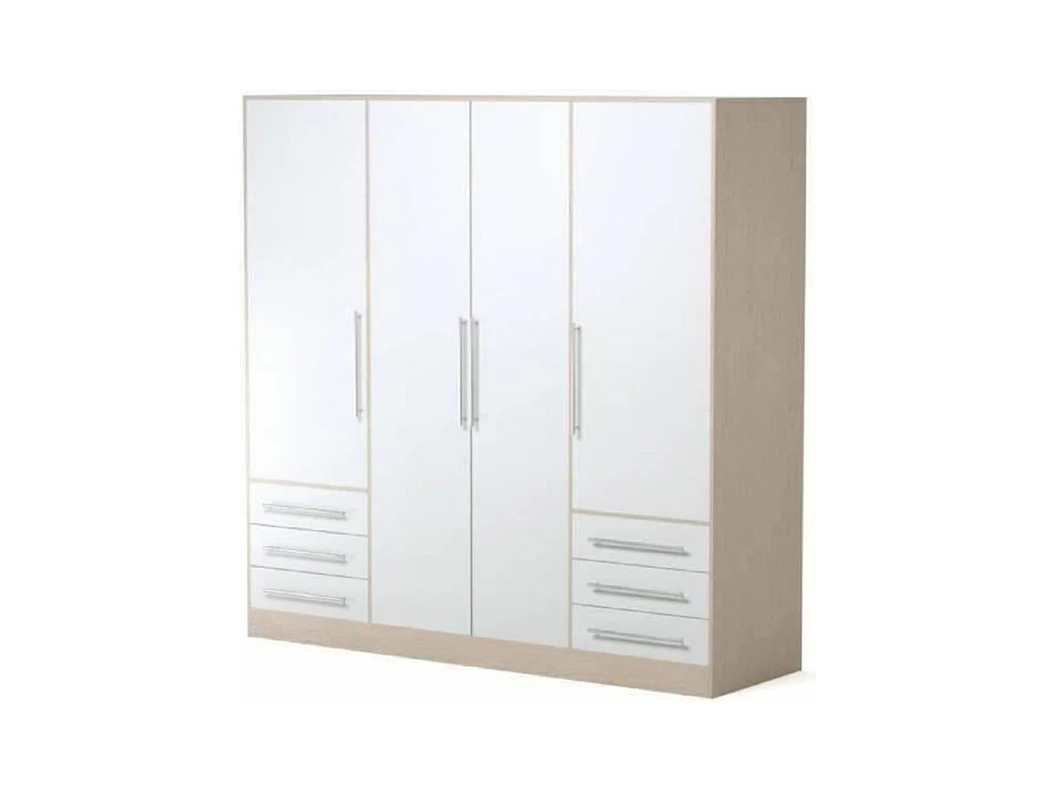 Kleiderschrank 4 Flügeltüren + 6 Schubladen – Spanplatte – Eiche und Weiß – 206 x 60 x 200 cm