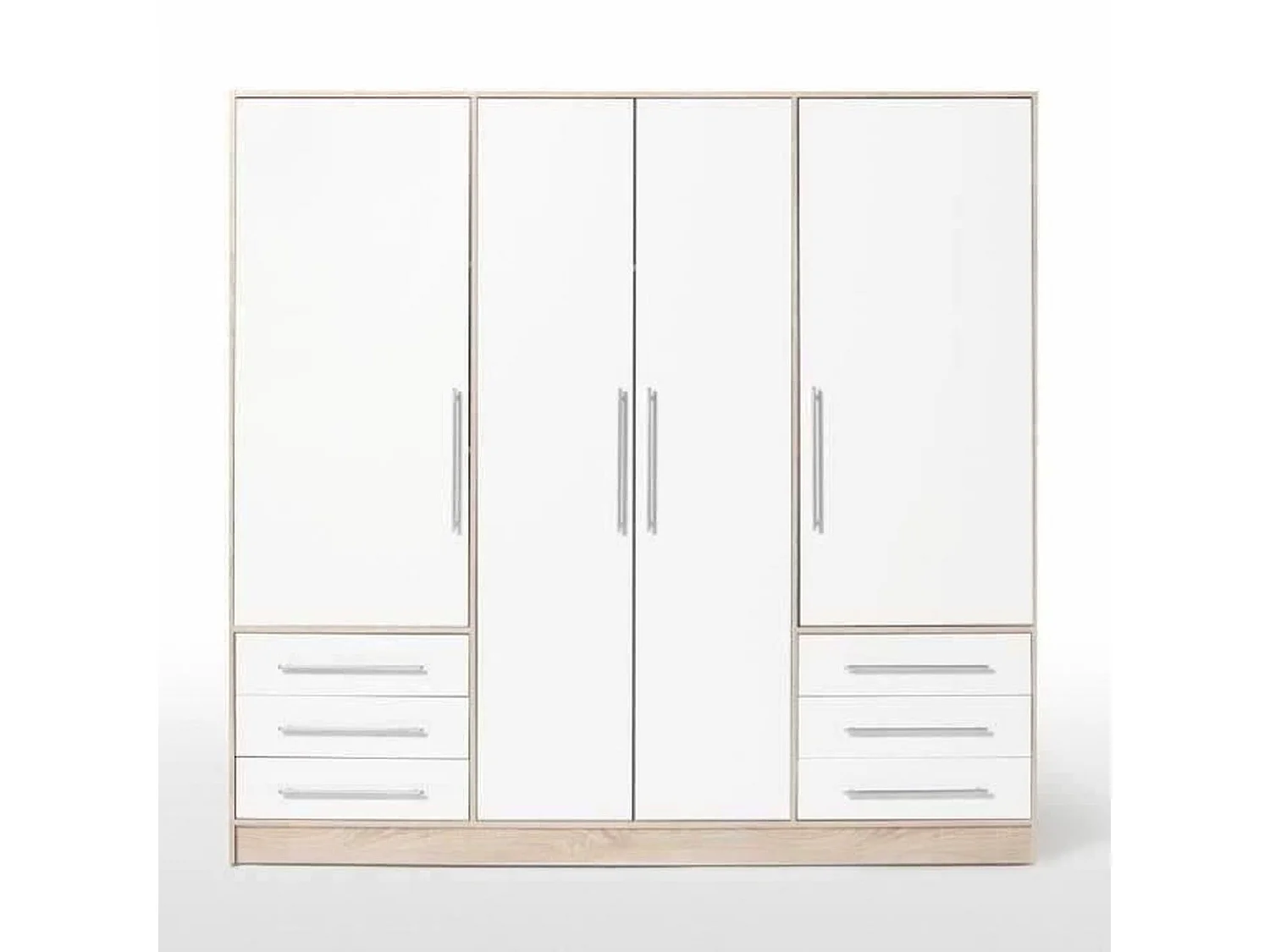 Kleiderschrank 4 Flügeltüren + 6 Schubladen – Spanplatte – Eiche und Weiß – 206 x 60 x 200 cm