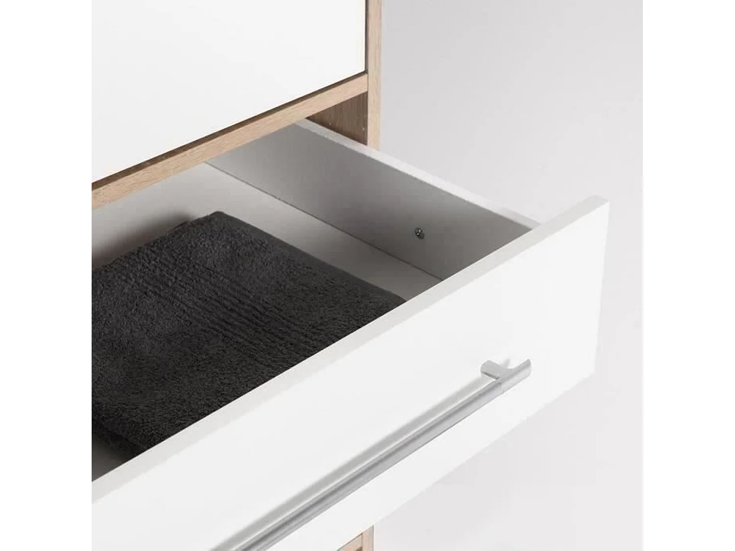 Kleiderschrank 4 Flügeltüren + 6 Schubladen – Spanplatte – Eiche und Weiß – 206 x 60 x 200 cm