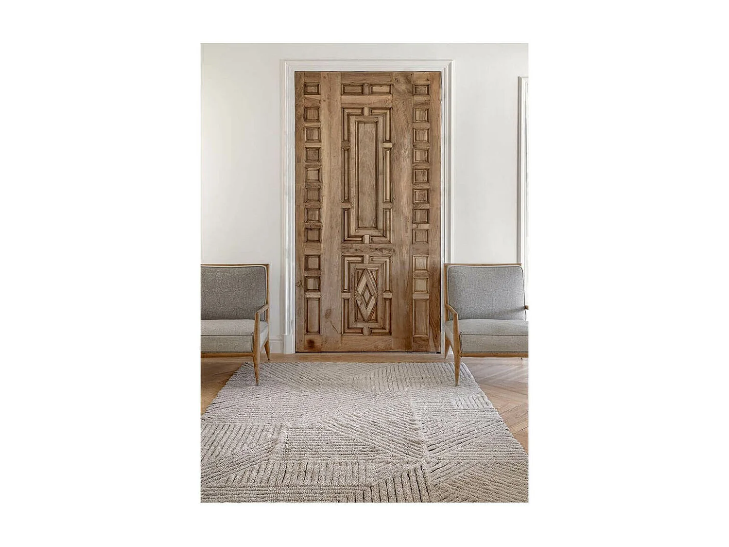 Alfombra de lana texturizada - marrón - 170 x 240 cm