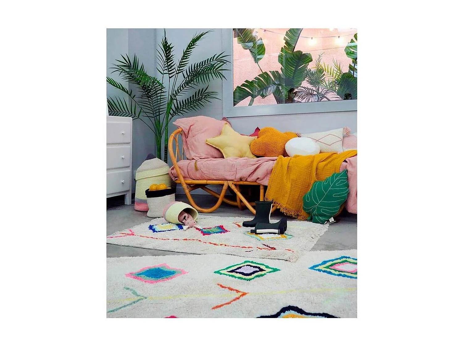 Tapis avec franges ethnique mini Kaarol Lorena Canals Rectangulaire Berbère Fait main Tapi