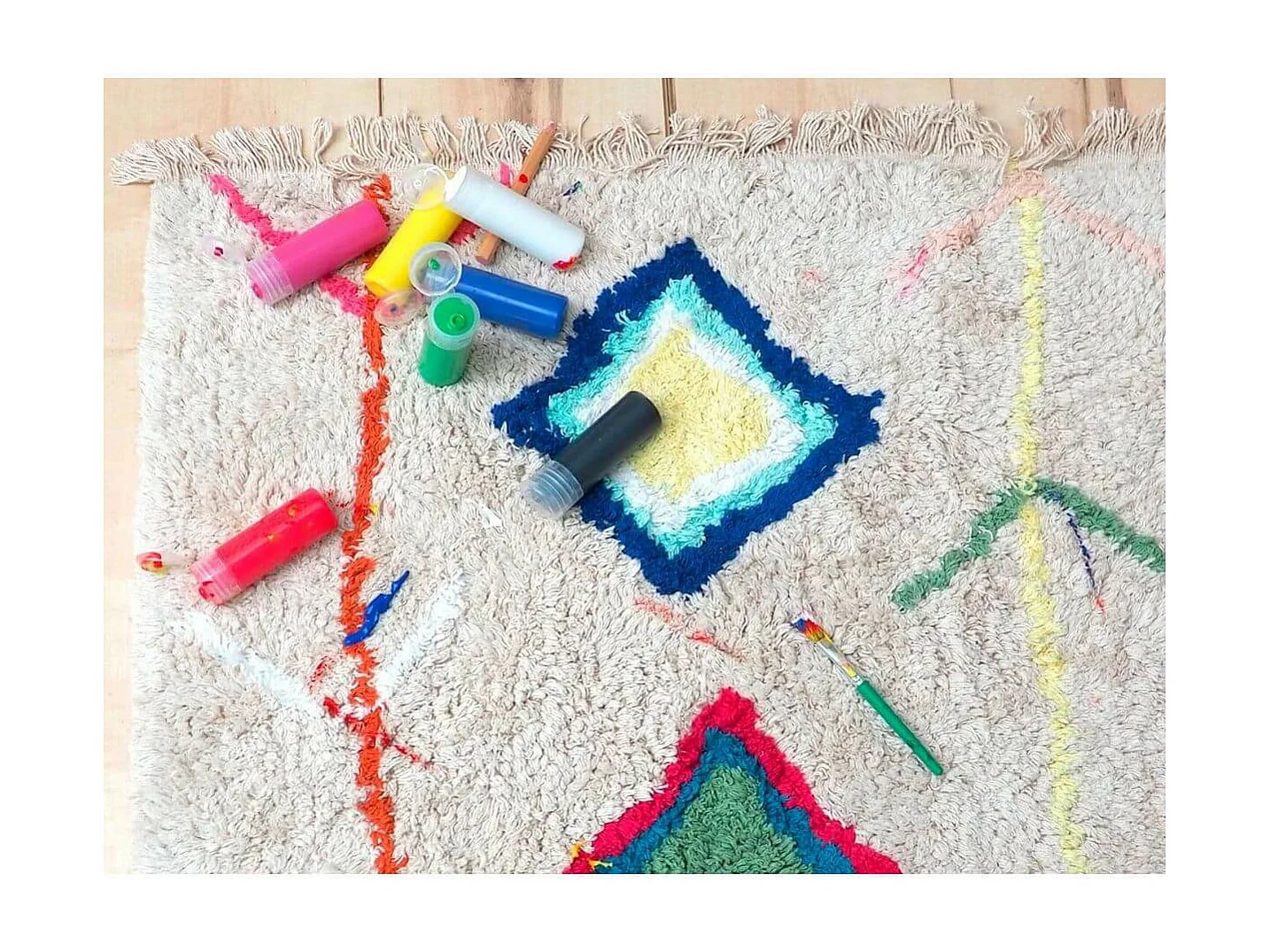 Tapis avec franges ethnique mini Kaarol Lorena Canals Rectangulaire Berbère Fait main Tapi