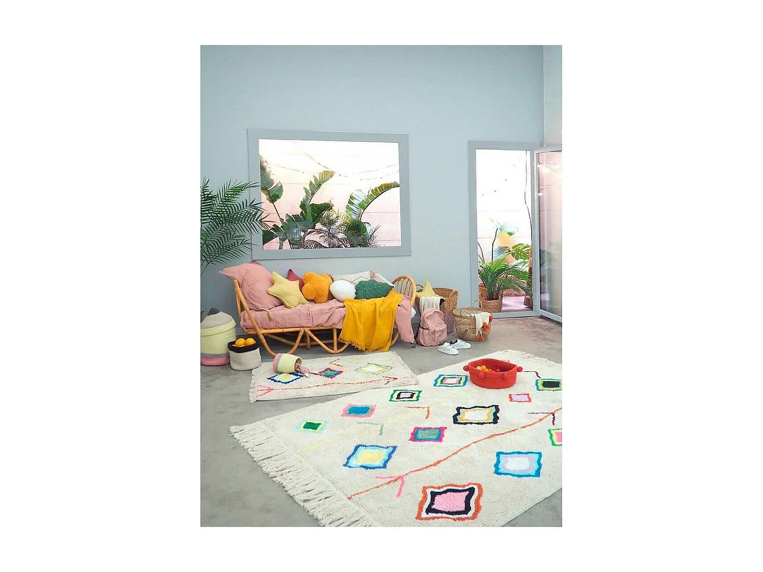Tapis avec franges ethnique mini Kaarol Lorena Canals Rectangulaire Berbère Fait main Tapi