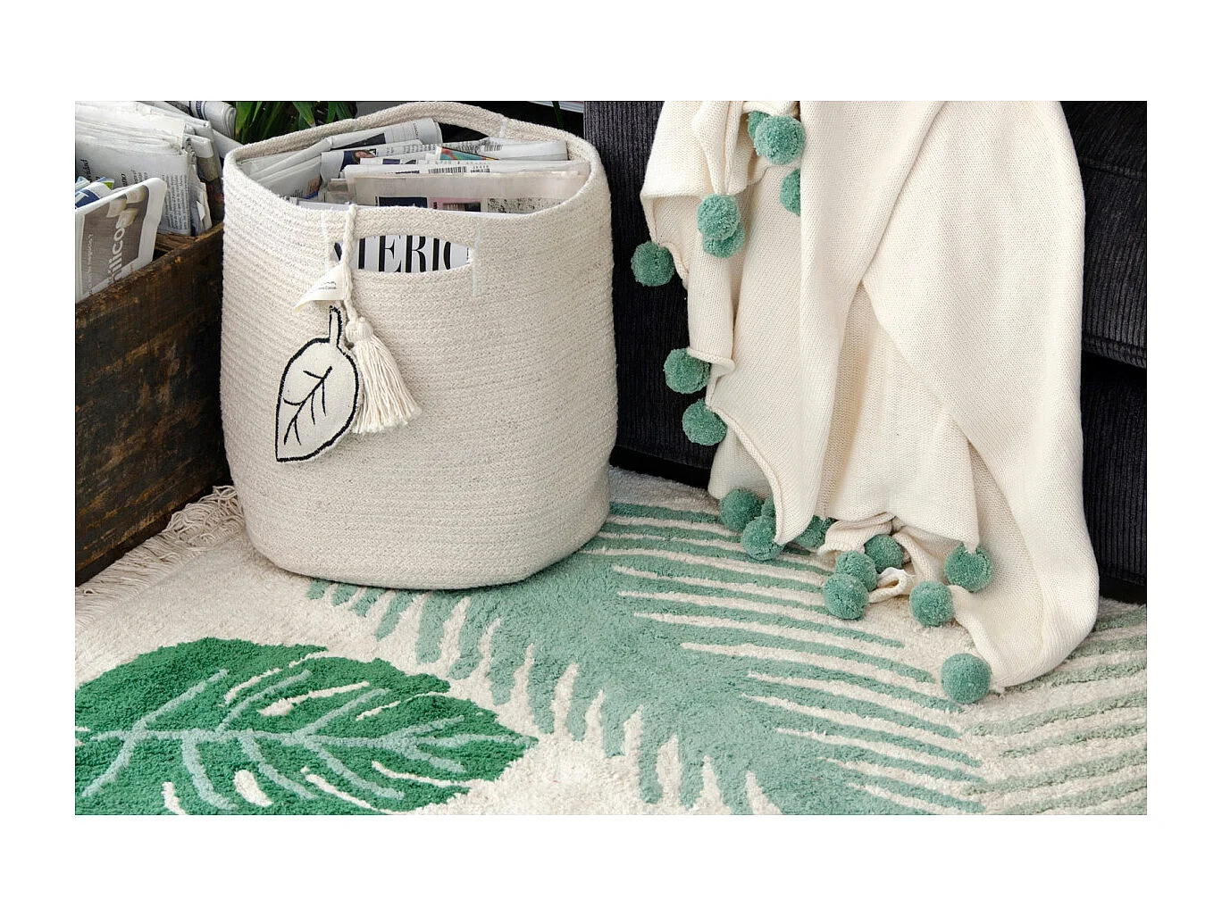 Tapis à courtes mèches lavable en machine Tropical Lorena Canals Rectangulaire Naturel Fai