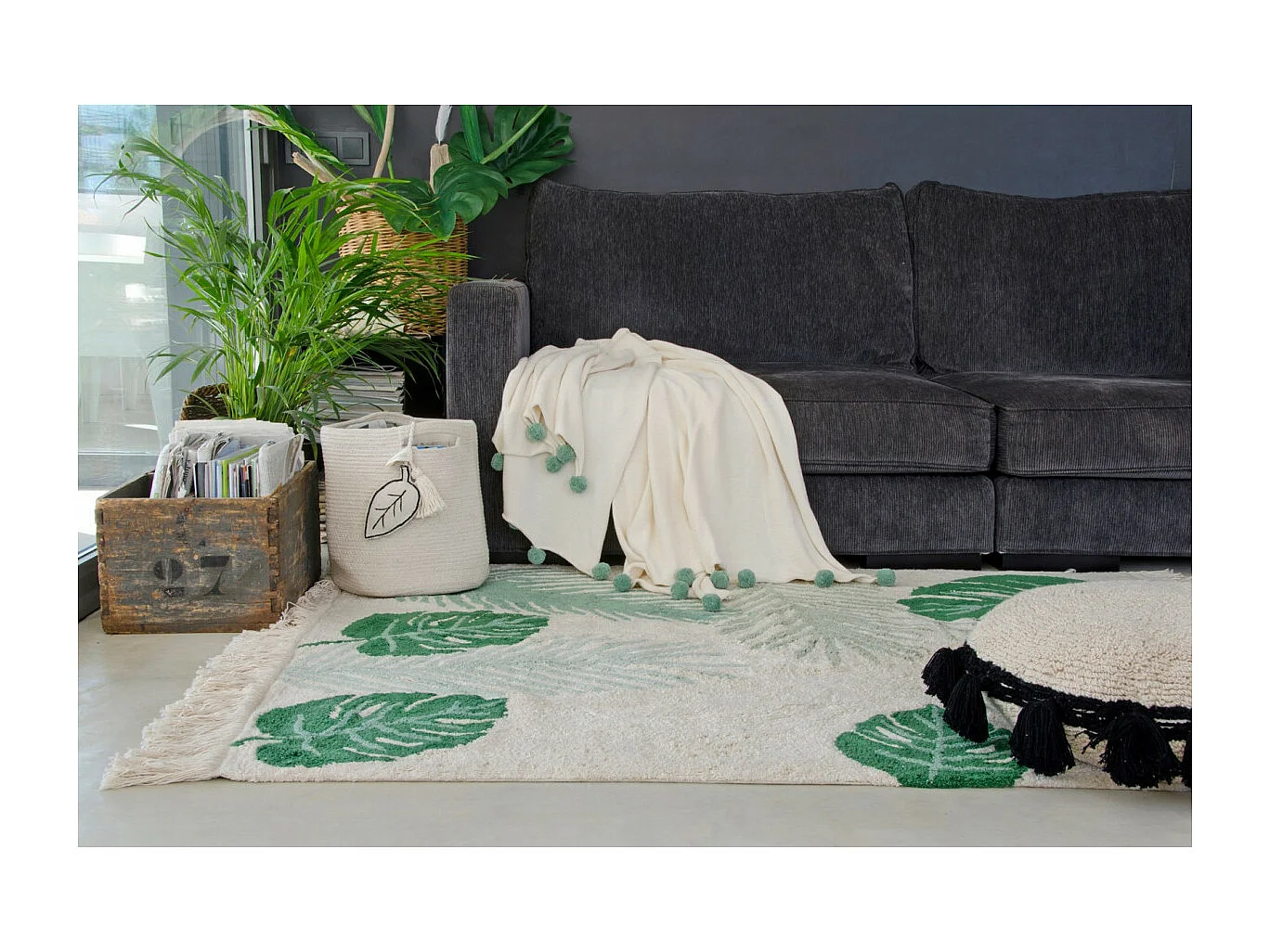 Tapis à courtes mèches lavable en machine Tropical Lorena Canals Rectangulaire Naturel Fai