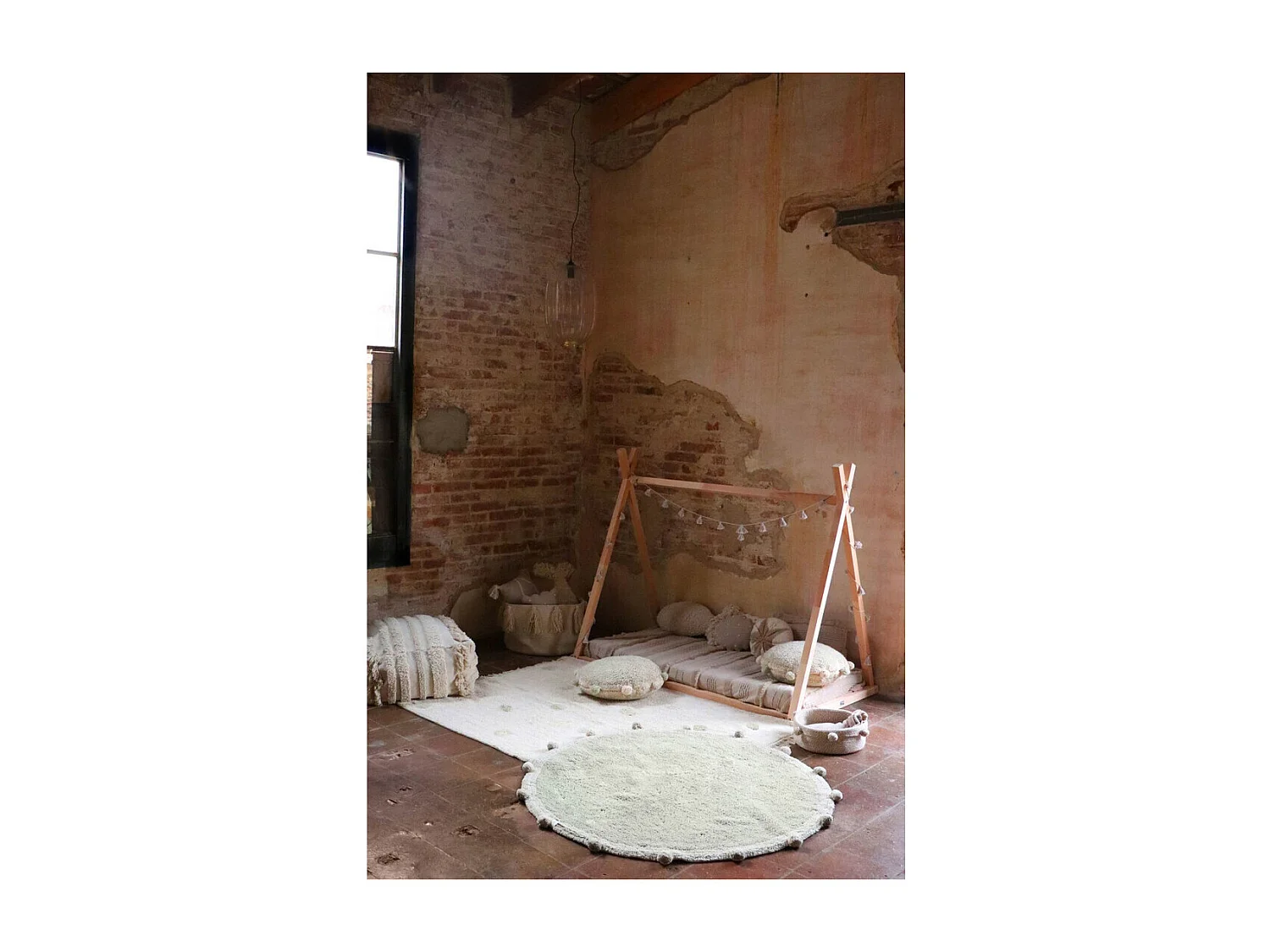 Alfombra de algodón Hippy Dots aceituna 120 x 160 cm