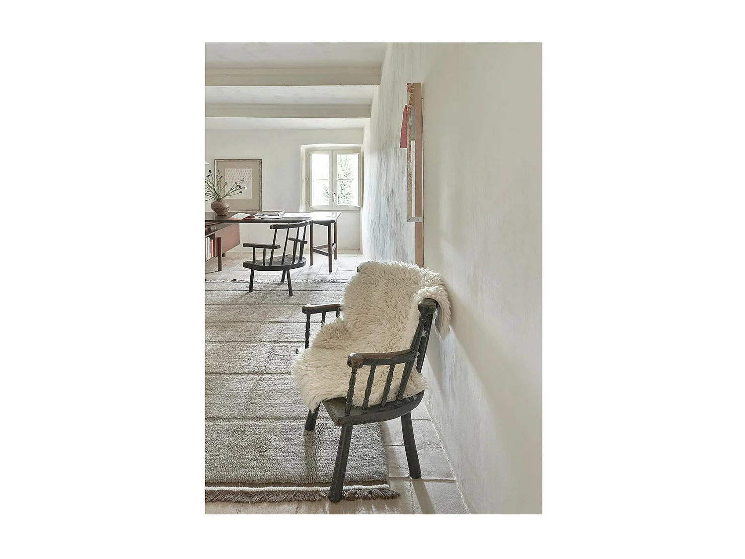 Tapis naturel en laine lavable en machine Steppe Rectangulaire Naturel Fait main