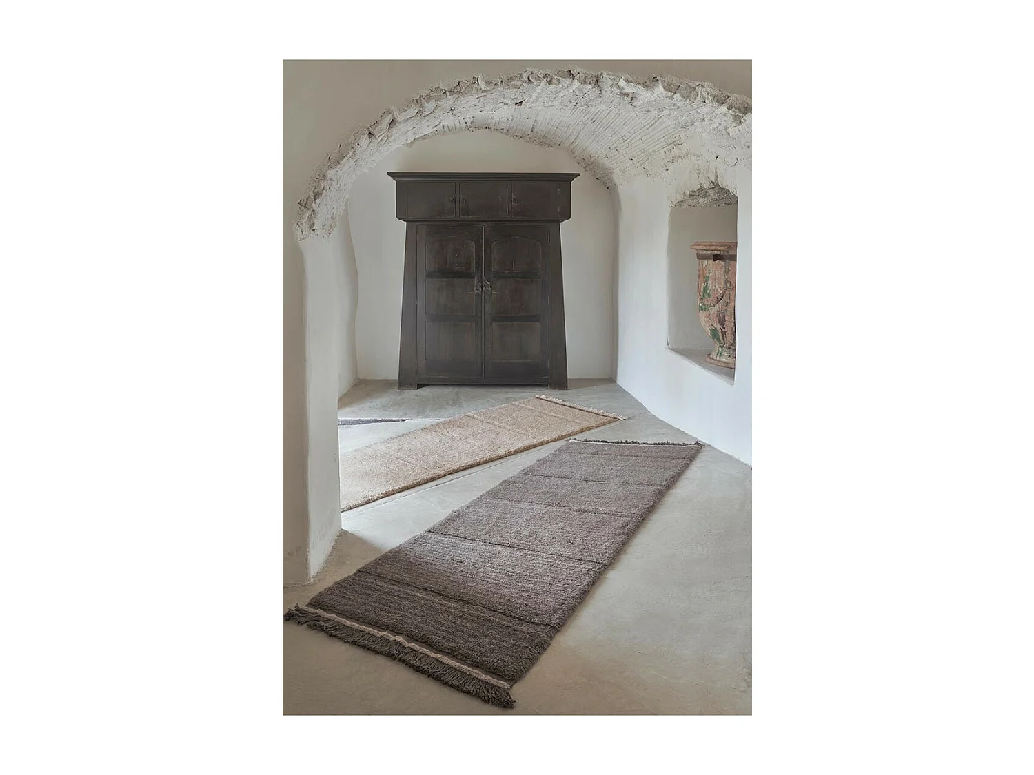 Tapis naturel en laine lavable en machine Steppe Rectangulaire Naturel Fait main