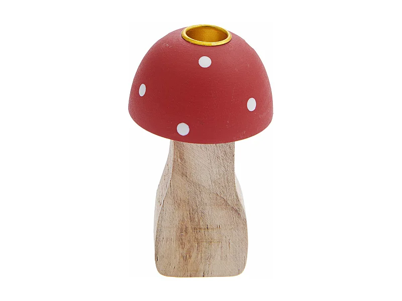 Rode houten paddenstoel kaarsenhouder 8,5 cm