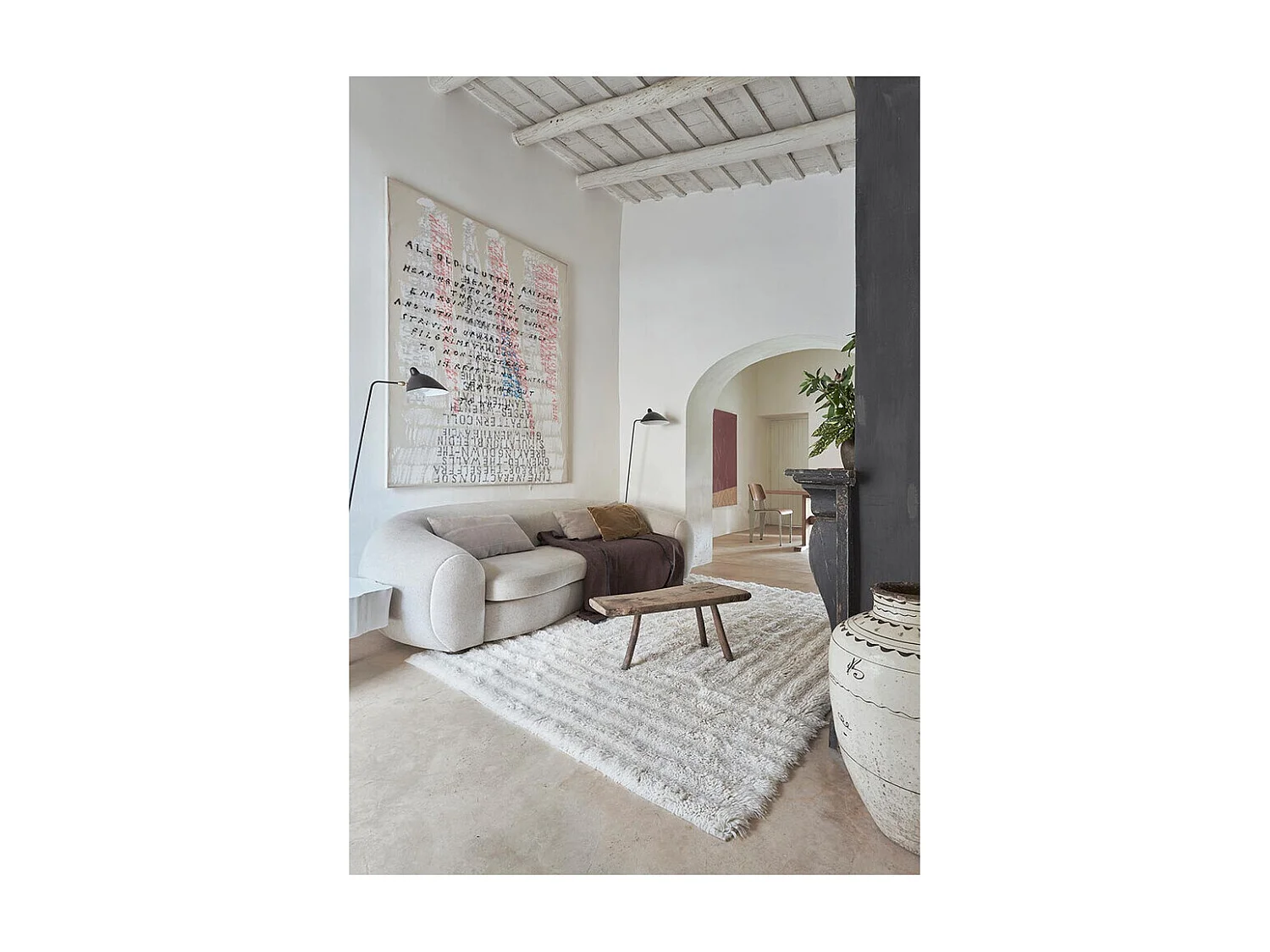 Alfombra de lana blanca con relieve ondulado - 80 x 140 CM