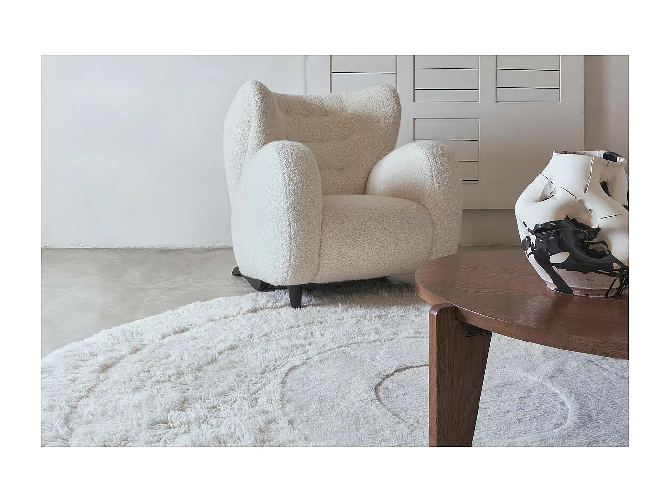 Tapis naturel rond en laine lavable en machine Arctic Ronde Naturel Fait main