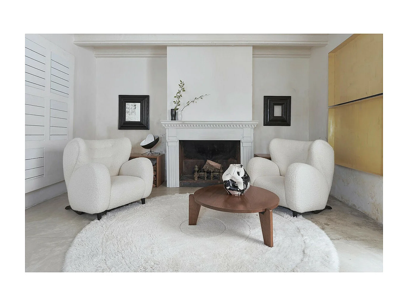 Tapis naturel rond en laine lavable en machine Arctic Ronde Naturel Fait main