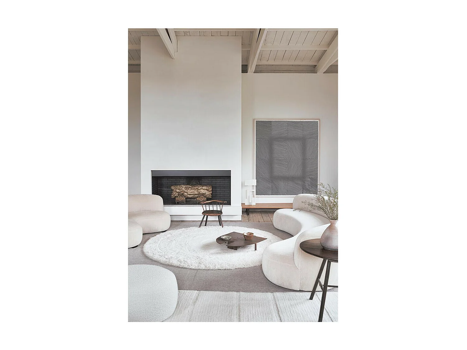 Alfombra redonda texturizada - en lana blanca natural - XXL - Ø 250 CM