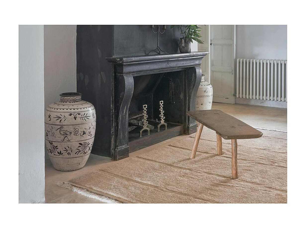 Tapis naturel en laine lavable en machine Steppe Rectangulaire Naturel Fait main