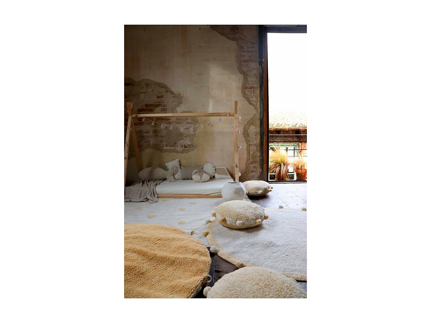 Tapis avec franges en coton lavable en machine Hippy Dots Lorena Canals Rectangulaire Cont