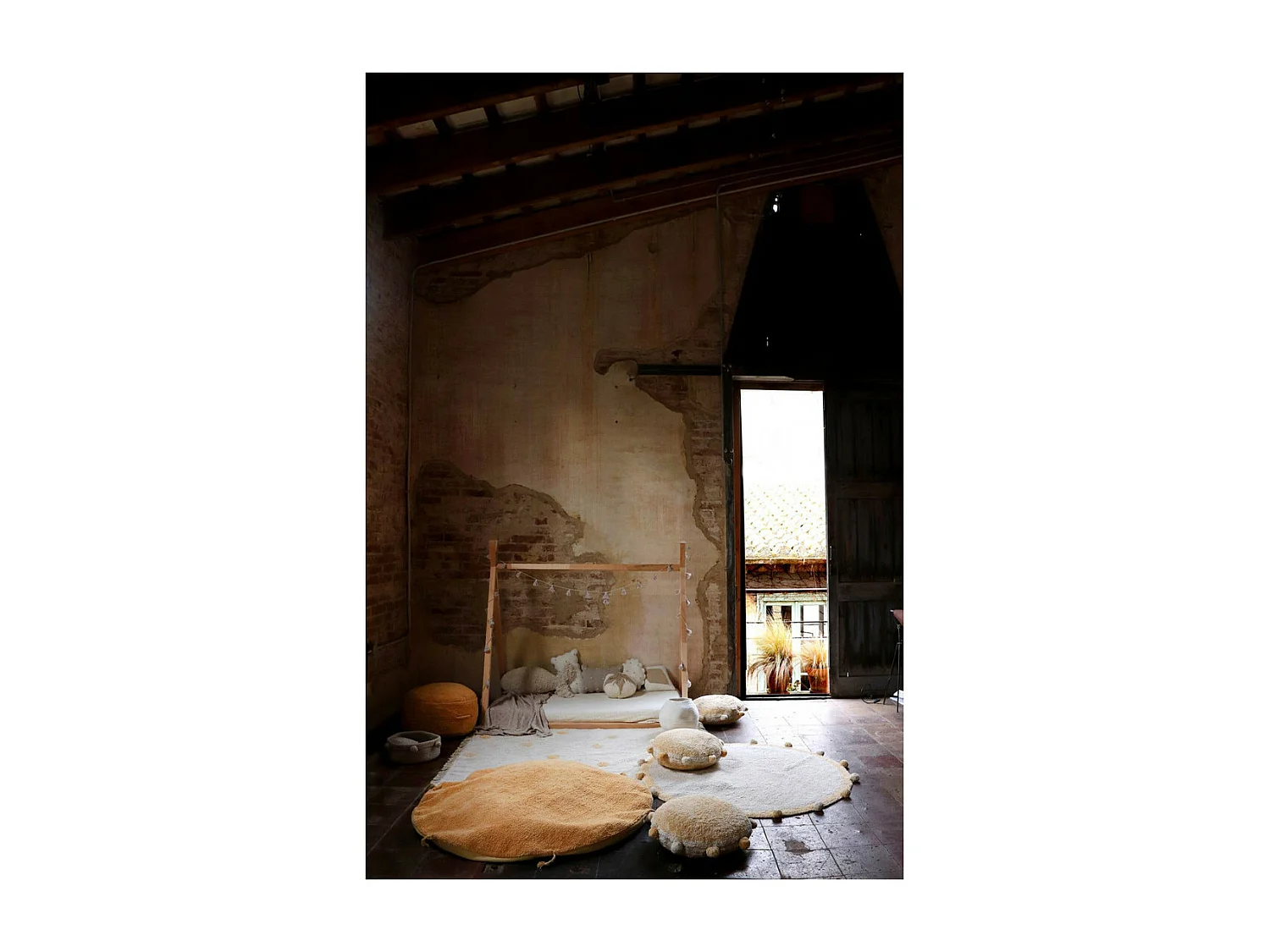 Alfombra de algodón Hippy Dots miel 120 x 160 cm