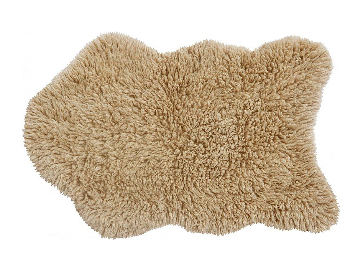 Alfombra de lana con efecto de piel de animal - beige con pelo largo - 75 x 110 CM